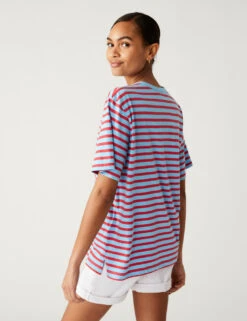Pure Cotton Oversized Striped T-Shirt -M&S SD 01 T41 2536C E4 X EC 3