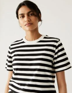 Pure Cotton Striped Modern Tee -M&S SD 01 T41 2837C Y4 X EC 1