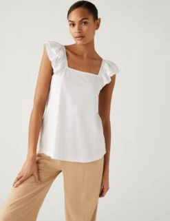 Pure Cotton Ruffle Vest -M&S SD 01 T41 2931C Z0 X EC 1
