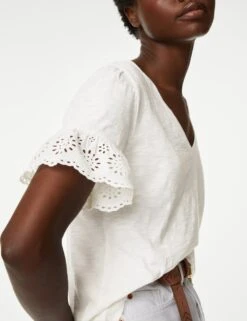 Pure Cotton Broderie Top -M&S SD 01 T41 2935C KY X EC 3