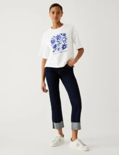 Pure Cotton Sequin Printed T-Shirt 9 Pure Cotton Sequin Printed T-Shirt -M&S SD 01 T41 4335C Z4 X EC 1