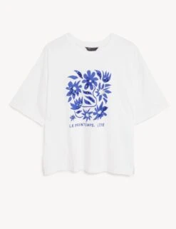 Pure Cotton Sequin Printed T-Shirt 8 Pure Cotton Sequin Printed T-Shirt -M&S SD 01 T41 4335C Z4 X EC 90