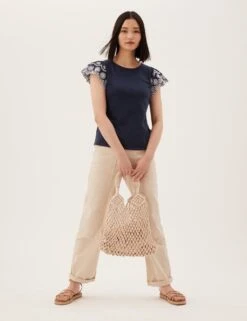 Pure Cotton Embroidered Sleeveless Vest