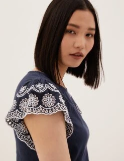 Pure Cotton Embroidered Sleeveless Vest -M&S SD 01 T41 6379C F0 X EC 2