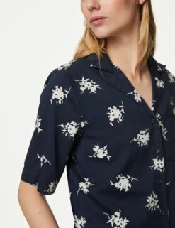 Cotton Rich Printed Collared Shirt -M&S SD 01 T41 6909W F4 X EC 1