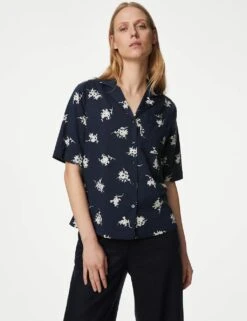 Cotton Rich Printed Collared Shirt -M&S SD 01 T41 6909W F4 X EC 3