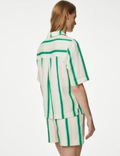 Cotton Rich Striped Collared V-Neck Shirt 11 Cotton Rich Striped Collared V-Neck Shirt -M&S SD 01 T41 6910W J4 X EC 3