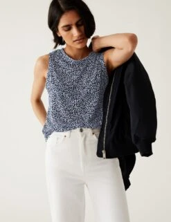 Printed Relaxed Sleeveless Vest Top