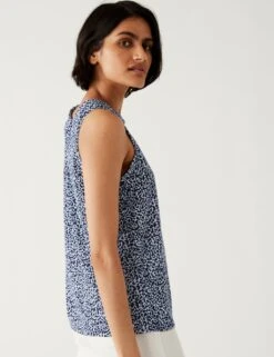 Printed Relaxed Sleeveless Vest Top -M&S SD 01 T41 6913 F4 X EC 1