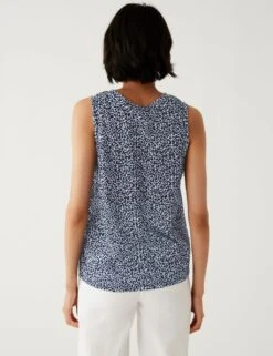 Printed Relaxed Sleeveless Vest Top -M&S SD 01 T41 6913 F4 X EC 3