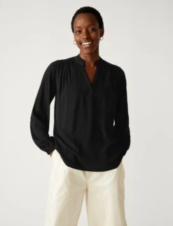 V-Neck Ruffle Blouson Sleeve Popover Blouse 10 V-Neck Ruffle Blouson Sleeve Popover Blouse -M&S SD 01 T41 6926W Y0 X EC 2