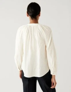 Pure Cotton Textured Puff Sleeve Blouse -M&S SD 01 T41 6934W KY X EC 3