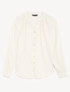 Pure Cotton Textured Puff Sleeve Blouse -M&S SD 01 T41 6934W KY X EC 90