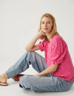 Printed Puff Sleeve Blouse -M&S SD 01 T41 6936W A4 X EC 2