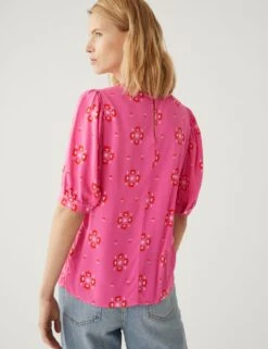 Printed Puff Sleeve Blouse -M&S SD 01 T41 6936W A4 X EC 3