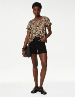 Printed Square Neck Puff Sleeve Top