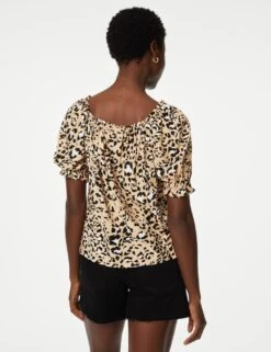 Printed Square Neck Puff Sleeve Top -M&S SD 01 T41 6947W N4 X EC 3