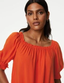 Square Neck Puff Sleeve Top -M&S SD 01 T41 6948W P5 X EC 2