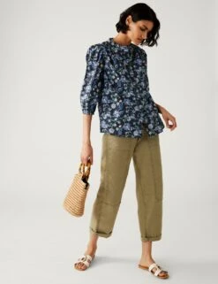 Pure Cotton Printed High Neck Blouse -M&S SD 01 T41 7950W ZZ X EC 2