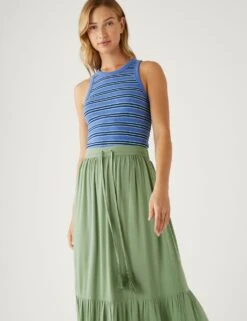 Tie Waist Maxi Tiered Skirt