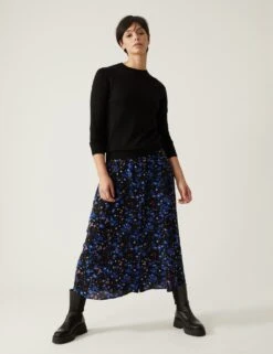 Printed Button Front Midaxi A-Line Skirt