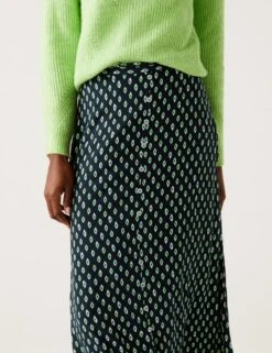 Printed Button Through Midaxi A-Line Skirt -M&S SD 01 T42 2053 F4 X EC 2