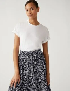 Pure Cotton Printed Midaxi Tiered Skirt -M&S SD 01 T42 2054 Y4 X EC 1