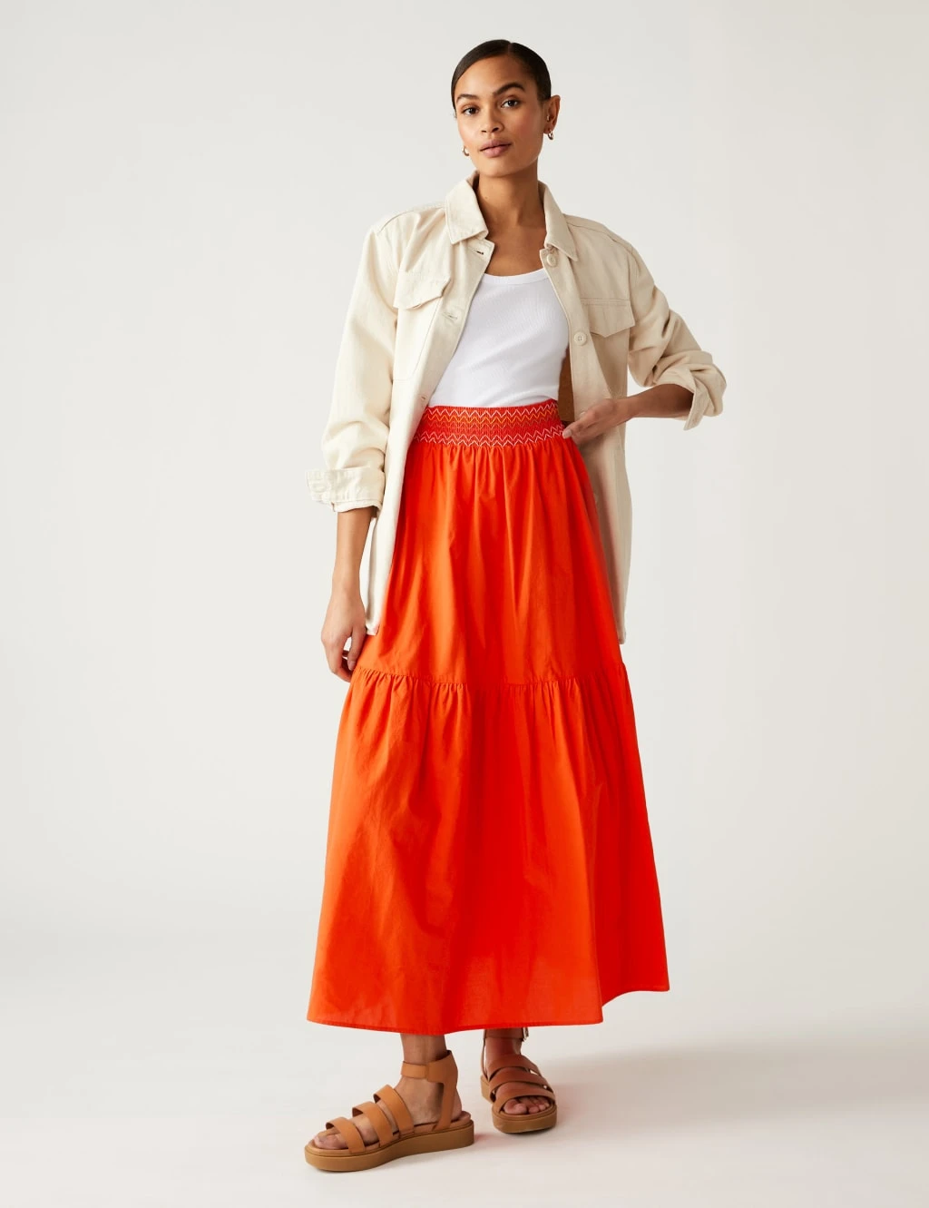 Pure Cotton Seam Detail Midi Tiered Skirt 5 Pure Cotton Seam Detail Midi Tiered Skirt - Image 3
