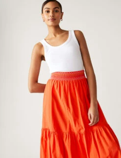 Pure Cotton Seam Detail Midi Tiered Skirt 10 Pure Cotton Seam Detail Midi Tiered Skirt -M&S SD 01 T42 2083 B0 X EC 2