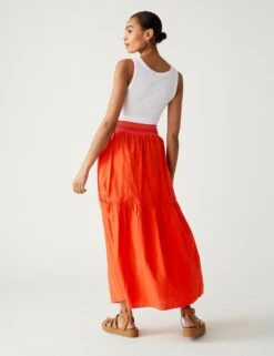 Pure Cotton Seam Detail Midi Tiered Skirt 11 Pure Cotton Seam Detail Midi Tiered Skirt -M&S SD 01 T42 2083 B0 X EC 3