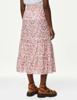 Pure Cotton Floral Midaxi Tiered Skirt -M&S SD 01 T42 2084 A4 X EC 2