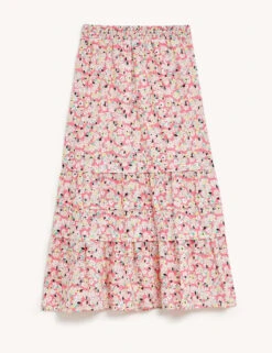 Pure Cotton Floral Midaxi Tiered Skirt -M&S SD 01 T42 2084 A4 X EC 90