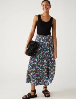 Printed Midi Tiered Skirt -M&S SD 01 T42 2394 ZZ X EC 1