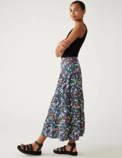 Printed Midi Tiered Skirt -M&S SD 01 T42 2394 ZZ X EC 2