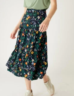 Printed Midaxi Tiered Skirt -M&S SD 01 T42 2468 F4 X EC 2