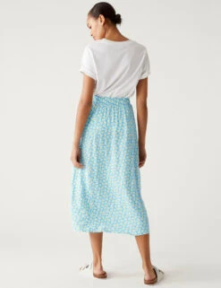 Printed Side Split Midi A-Line Skirt -M&S SD 01 T42 2874 H4 X EC 2
