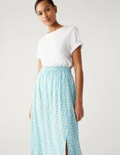 Printed Side Split Midi A-Line Skirt -M&S SD 01 T42 2874 H4 X EC 3