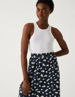 Printed Split Front Midi A-Line Skirt -M&S SD 01 T42 2894 Y4 X EC 1