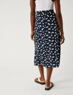 Printed Split Front Midi A-Line Skirt -M&S SD 01 T42 2894 Y4 X EC 3