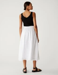 Pure Cotton Broderie Midi Tiered Skirt -M&S SD 01 T42 2944 Z0 X EC 3