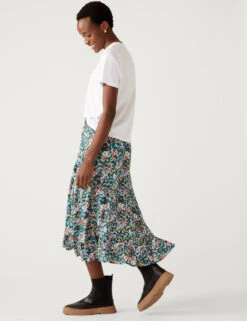 Floral Ruffle Midi Wrap Skirt -M&S SD 01 T42 2974 ZZ X EC 1