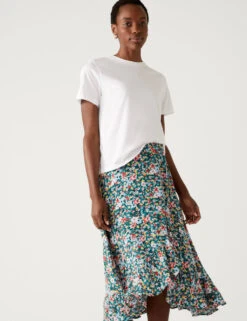 Floral Ruffle Midi Wrap Skirt -M&S SD 01 T42 2974 ZZ X EC 2