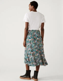Floral Ruffle Midi Wrap Skirt -M&S SD 01 T42 2974 ZZ X EC 4