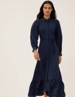 Tie Waist Maxi Shirt Dress