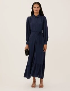Tie Waist Maxi Shirt Dress -M&S SD 01 T42 4038X F0 X EC 1