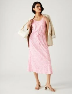 Linen Rich Printed Midaxi Waisted Dress