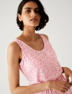 Linen Rich Printed Midaxi Waisted Dress -M&S SD 01 T42 4460 A4 X EC 1