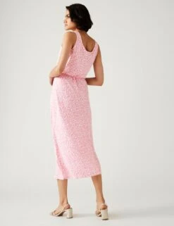 Linen Rich Printed Midaxi Waisted Dress -M&S SD 01 T42 4460 A4 X EC 4