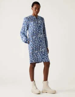 Printed Button Front Shift Dress 12 Printed Button Front Shift Dress -M&S SD 01 T42 4868 E4 X EC 3