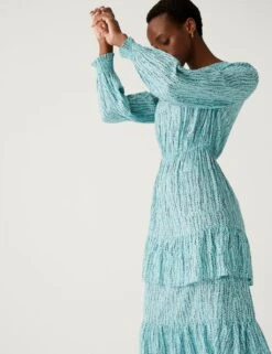 Cotton Blend Printed Maxi Tiered Dress